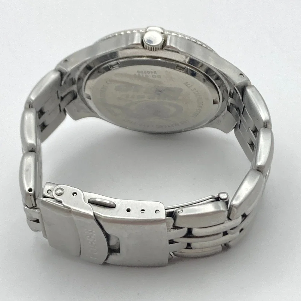 Fossil Blue Men's Sun Moon Watch 40mm Silver Tone Gray Dial New Battery SMALL 6